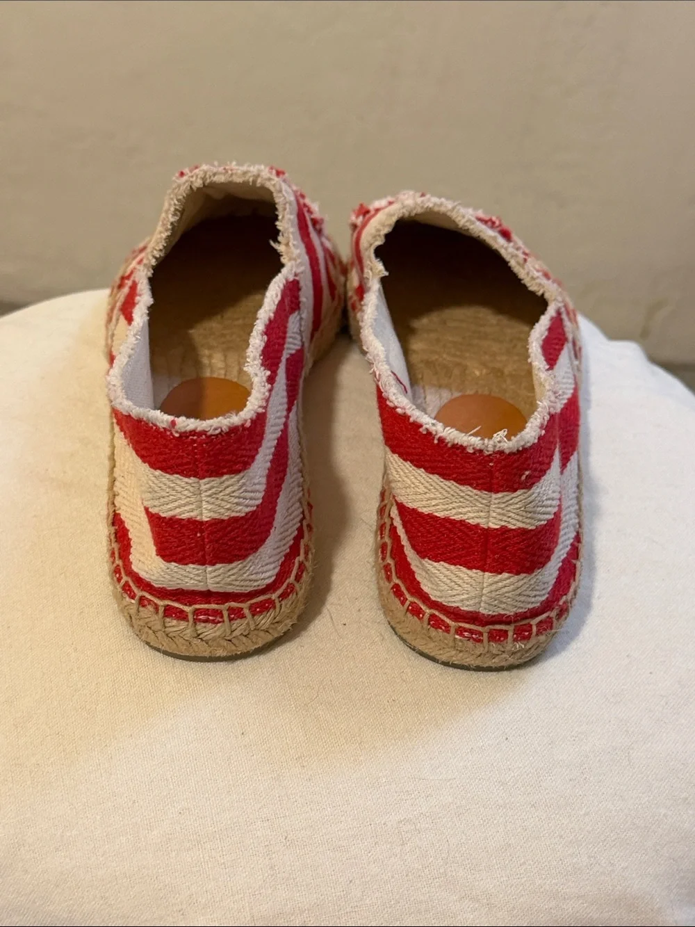 Tory Burch Red and Cream Striped Espadrille Slip-On